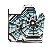 AKGFFDS Octagon Building Printing - Juego de dos piezas de guantes resistentes al calor de alta gama y almohadillas aislantes para cocinar