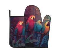 AKGFFDS Parrots in the Rainforest Printing Kitchen Baking Juego de dos piezas de guantes resistentes al calor de alta gama y almohadillas de aislamiento para cocinar