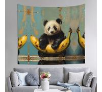 AKGFFDS Tapiz con estampado de panda sobre plátano, 152 x 129 cm, suave, ligero para uso en interiores y exteriores. Para dormitorio, decoración de dormitorio, manta de playa, paños de picnic