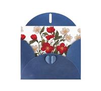 AKGFFDS Tarjeta de felicitación azul con diseño de cuadros en blanco y perlas, hermoso bloque de notas en blanco con estampado de flores de cerezo