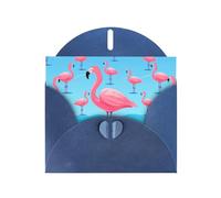 AKGFFDS Tarjeta de felicitación azul con estampado de flamencos y perlas, hermoso bloque de notas en blanco, patas largas