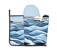 AKGFFDS Waves lapping at the rocks Printing Kitchen Baking Juego de dos piezas de guantes resistentes al calor de alta gama y almohadillas de aislamiento para cocinar