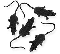 AKH® Decoraciones de rata de goma, paquete de 4 ratas, juguete de rata de Halloween de goma negra, ratón de goma, ratas realistas de Halloween, para decoración de fiesta de broma de Halloween