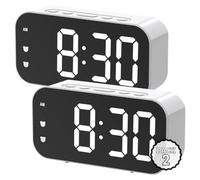 AKIDOS Pack de 2 - Reloj Digital Despertador con Doble Alarma, Pantalla LED Espejo HD, luz Nocturna cálida por Voz, Brillo Ajustable, Temperatura en Tiempo Real, silenciosos, Color Blanco
