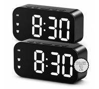 AKIDOS Pack de 2 - Reloj Digital Despertador con Doble Alarma, Pantalla LED Espejo HD, luz Nocturna cálida por Voz, Brillo Ajustable, Temperatura en Tiempo Real, silenciosos, Color Negro