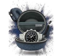 AKIELO Caja para Relojes de Viaje con Paño de Limpieza y Caja Regalo - Compatible con Relojes de Pulsera para Hombre y Mujer y Relojes Inteligentes de hasta 54 mm (Edición Edición Azul Denim)