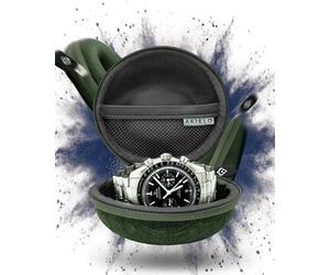 AKIELO Caja para Relojes de Viaje con Paño de Limpieza y Caja Regalo - Compatible con Relojes de Pulsera para Hombre y Mujer y Relojes Inteligentes de hasta 54 mm (Edición Verde Bosque)