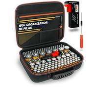 AKIELO+ Estuche de Almacenamiento con Probador de batería y Destornillador (Edición Max - Capacidad 150+) - Organizador sin Desorden para Pilas AAA, AA, C, D, 9V (No Incluidas)