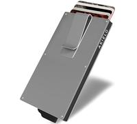 AKIELO Tarjetero con Bloqueo RFID, Clip para Billetes y Caja Regalo - Cartera Tarjetero Hombre y Porta Tarjetas - Cartera Antirrobo de Viaje y Protector de Tarjetas (Alpha - Plata con Clip)