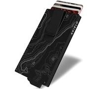 AKIELO Tarjetero con Bloqueo RFID, Clip para Billetes y Caja Regalo - Cartera Tarjetero Hombre y Porta Tarjetas - Cartera Antirrobo de Viaje y Protector de Tarjetas (Alpha - Topográfica con Clip)