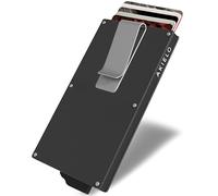 AKIELO Tarjetero con Bloqueo RFID, Clip para Billetes y Caja Regalo - Cartera Tarjetero Hombre y Porta Tarjetas - Cartera Antirrobo de Viaje y Protector de Tarjetas (Alpha - Titanio con Clip)
