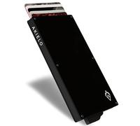 AKIELO Tarjetero con Bloqueo RFID y Caja Regalo - Cartera Tarjetero Hombre y Porta Tarjetas - Cartera Antirrobo Metálica de Viaje y Protector de Tarjetas (Alpha - Edición Negra)