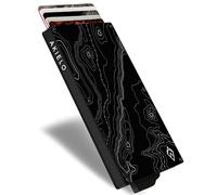 AKIELO Tarjetero con Bloqueo RFID y Caja Regalo - Cartera Tarjetero Hombre y Porta Tarjetas - Cartera Antirrobo Metálica de Viaje y Protector de Tarjetas (Alpha - Edición Topográfica)