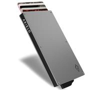 AKIELO Tarjetero con Bloqueo RFID y Caja Regalo - Cartera Tarjetero Hombre y Porta Tarjetas - Cartera Antirrobo Metálica de Viaje y Protector de Tarjetas (Alpha - Edición Plata)