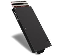 AKIELO Tarjetero con Bloqueo RFID y Caja Regalo - Cartera Tarjetero Hombre y Porta Tarjetas - Cartera Antirrobo Metálica de Viaje y Protector de Tarjetas (Alpha - Edición Titanio)