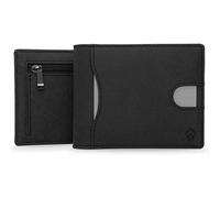AKIELO Tarjetero de Hombre Bloqueo RFID Plegable con Bolsillo a Cremallera y Caja Regalo - Elegante Cartera de Hombre y Minimalista Cartera Tarjetero (Delta - Edición Negra con Cremallera)