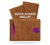 AKIELO Tarjetero de Hombre Bloqueo RFID Plegable con Lengüeta Extractora y Caja Regalo - Elegante Cartera de Hombre y Minimalista Cartera Tarjetero (Delta - Edición Marrón Claro)