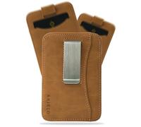 AKIELO Tarjetero de Hombre con Bloqueo RFID, Clip para Billetes y Caja Regalo - Cartera Superdelgada y Minimalista - Cartera de Viaje y Protector de Tarjetas (Charlie - Marrón Claro con Clip)