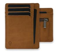 AKIELO Tarjetero de Hombre con Bloqueo RFID, Cremallera y Caja Regalo - Cartera Ultrafina con Monedero - Cartera de Viaje y Protector de Tarjetas (Bravo - Marrón Claro con Cremallera)