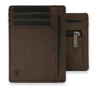 AKIELO Tarjetero de Hombre con Bloqueo RFID, Cremallera y Caja Regalo - Cartera Ultrafina con Monedero - Cartera de Viaje y Protector de Tarjetas (Bravo - Moca Oscura con Cremallera)