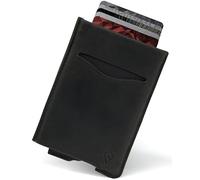 AKIELO Tarjetero de Piel con Bloqueo RFID y Caja Regalo - Cartera Tarjetero Hombre y Porta Tarjetas - Cartera Antirrobo de Viaje y Protector de Tarjetas (Alpha - Edición Negra de Cuero)