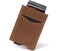 AKIELO Tarjetero de Piel con Bloqueo RFID y Caja Regalo - Cartera Tarjetero Hombre y Porta Tarjetas - Cartera Antirrobo de Viaje y Protector de Tarjetas (Alpha - Marrón Claro de Cuero)