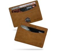 AKIELO Tarjetero Minimalista Bloqueo RFID con Caja Regalo - Cartera Tarjetero de Hombre - Cartera de Hombre Fina y Compacta (Echo - Edición Marrón Claro)