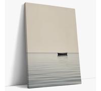 Akinda Art Gallery - Impresión sobre lienzo 30 x 40 cm - Cuadro de oficina - Cuadro vertical - Vagando en soledad - Barco solitario mar - Arte minimalista - Paisaje relajante