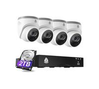 Akinguar 4K PoE Kit Camaras de Seguridad, 4X 8MP Cámaras IP de Vigilancia Exterior, 8CH NVR con 2TB HDD para Grabación 24/7, Detección de Persona/Vehículo,Visión Nocturna 30m,Audio Bidireccional