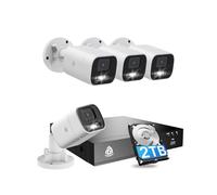 Akinguar 5MP PoE Kit Camaras de Seguridad, 4X 5MP Cámaras IP de Vigilancia Exterior, 4K NVR 8CH con 2TB HDD para Grabación 24/7, Detección de Persona/Vehículo,Color Visión Nocturna,Audio Bidireccional