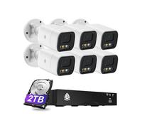 Akinguar 5MP PoE Kit Camaras de Seguridad, 6X 5MP Cámaras IP de Vigilancia Exterior, 4K NVR 8CH con 2TB HDD, Detección de Persona/Vehículo, Color Visión Nocturna, Audio Bidireccional, Alarma de Sirena
