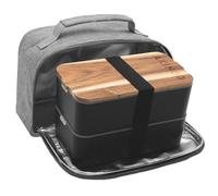 akinod Bento - Caja de almuerzo con aislamiento térmico de 11 H58 - Bento impermeable, doble compartimento negro - Bolsa con asa reforzada, color gris - compatible con lavavajillas, congelador,