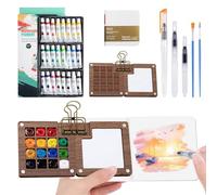 AKINSTER Mini juego de acuarela, 12 colores, acuarela, juego de viaje, mini paleta con clip para artistas, pintores aficionados, principiantes y estudiantes (15 cuadrículas)