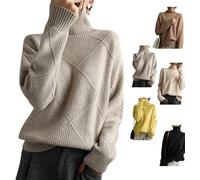 akistars Women's Turtleneck Sweater, Loose Cashmere Turtleneck Sweater, Thick Long-Sleeved Knitted Winter Sweaters,Roll Neck Jumpers for Women UK (S,Grey)