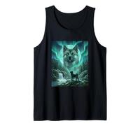 Akita Aurora Borealis Aurora Boreal Perro Bosque Luna Camiseta sin Mangas