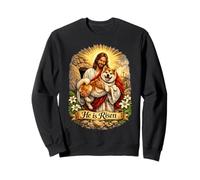 Akita Dog He Is Risen Resurrección de Pascua Derrotado Cruz Sudadera