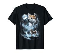 Akita Inu Aullando a la Luna, Perro Retro de los 90 Camiseta