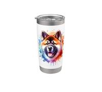 Akita Working Dog Group Obra de arte Vaso térmico de acero inoxidable de doble pared