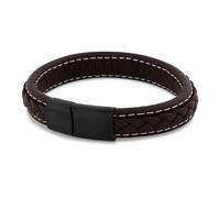 Akitsune Fides Brazalete de Cuero | Mujer Mujer Hombre Acero Inoxidable Hombres Pulsera - Negro Mate - Marrón 20cm