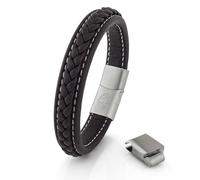 Akitsune Fides Brazalete de Cuero | Mujer Mujer Hombre Acero Inoxidable Hombres Pulsera - Plata - Marrón 19cm