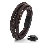 Akitsune Pax Brazalete de Cuero | Mujer Hombreas Hombre Magnético Pulsera - Negro Mate - Marrón 18cm