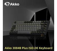 Akko 3084B Plus Teclado mecánico para jugar con diseño ISO-DE, negro y dorado, multimodo de intercambio en caliente, 2,4 GHz, USB tipo C/BT 5,0, 75% V3 Cream Yellow Pro
