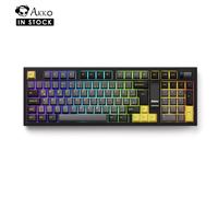 Akko 5098B Teclado mecánico inalámbrico para jugar, color negro y dorado, con pantalla TFT, perilla Vertical, 96 teclas, junta retroiluminada RGB intercambiable en caliente ISO-DE