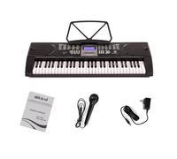 Akkord AKD 61KB Teclado electrónico de octava de 61 teclas con adaptador, pantalla LCD, salida USB, micrófono, soporte para partituras de música, 255 ritmos, 255 timbres, 24 demostraciones