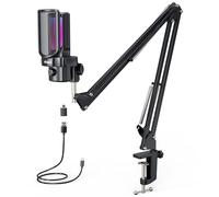 Akkord Micrófono USB con brazo de brazo, micrófono condensador cardioide de 192 kHz/24 bits para podcasting, streaming, juegos, grabación de voz, Plug & Play, montaje de choque, filtro pop para PC/Mac