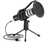 AKKORD Micrófono USB con soporte de trípode, micrófono condensador cardioide de 192 kHz/24 bits, diafragma de 9,7 mm, Plug & Play para podcasting, transmisión, grabación de voz, juegos, para PC, Mac