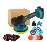 Akku Poliermaschine, Autopolierer mit 0/1/2 Stück Lithium-Akku und Aufsätze, Auto-Poliermaschine 6 variable Geschwindigkeit für Autodetailing, Autoreinigung und Polieren von Auto (B-2 Akku)