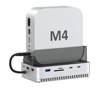 AKKYAJAURE Estación de acoplamiento vertical para Mac Mini M4 - USB4 40Gbps M.2 NVMe SSD y hub USB-C, aletas de aluminio, refrigeración sin ventilador, puertos USB-C de doble host, SD/TF 4.0, puerto
