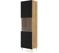 AKL FURNITURE Vitrina efecto madera Crema & Negro y Dorado LED