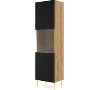 AKL FURNITURE Vitrina efecto madera Crema & Negro y Dorado LED